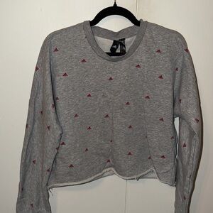 Adidas Heather Gray Crop Top with Red Logo Pattern